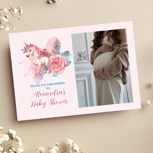 Photo Magical Unicorn Rainbow Baby Shower Thank You Card