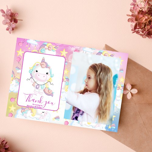 Photo Magical Unicorn Rainbow Birthday Party Thank You Card