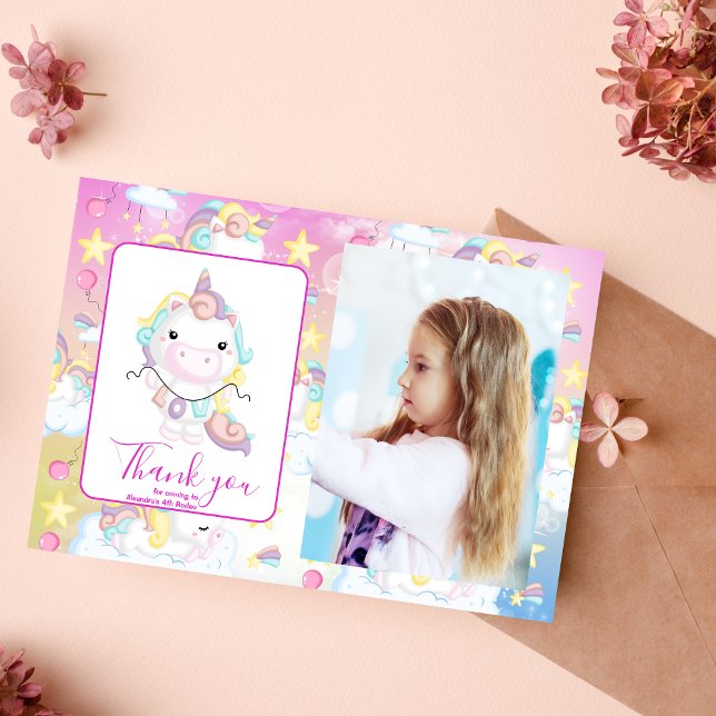 Photo Magical Unicorn Rainbow Birthday Party Thank You Card (Creator Uploaded)