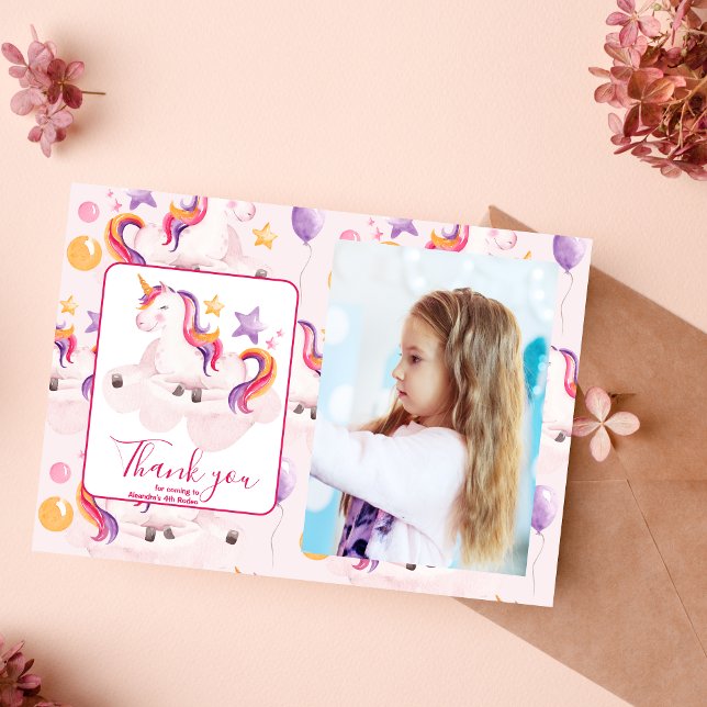 Photo Magical Unicorn Rainbow Birthday Party Thank You Card (Creator Uploaded)