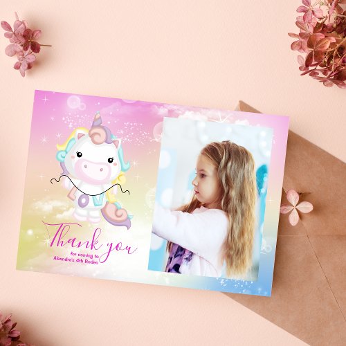 Photo Magical Unicorn Rainbow Birthday Party Thank You Card