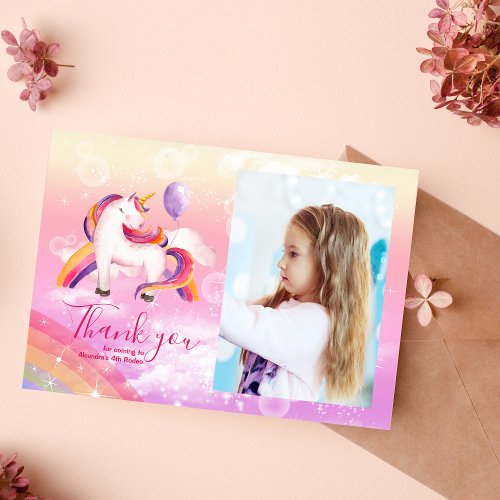 Photo Magical Unicorn Rainbow Birthday Party Thank You Card