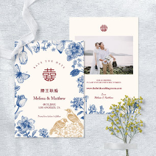 Photo Magpie Floral Chinese Wedding Save the Date Invitation