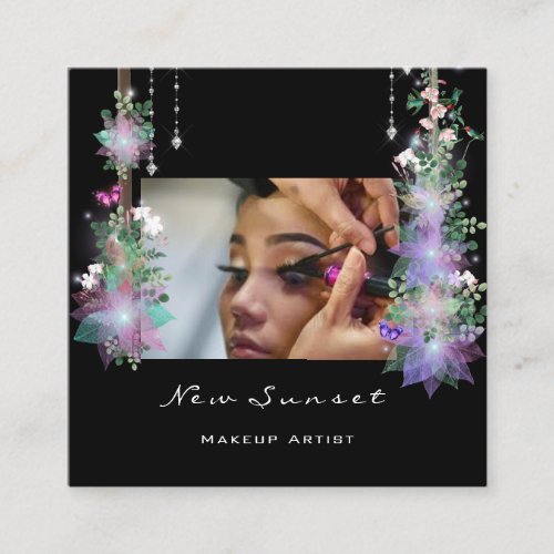 Photo Makeup Artist Eyelash Black Brows Florals Square Business Card