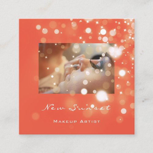 Photo Makeup Artist Eyelash Brows Coral Spark Square Business Card