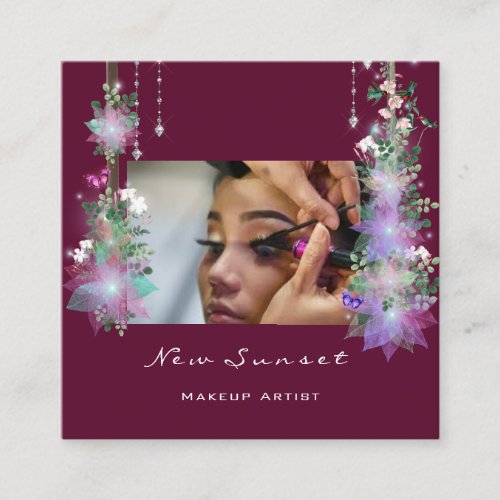 Photo Makeup Artist Eyelash Pink Brows Florals Square Business Card