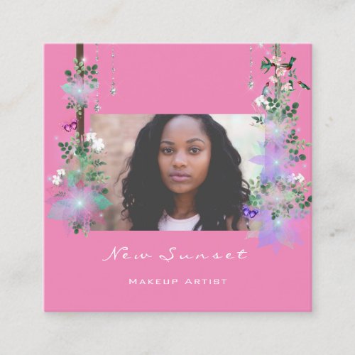 Photo Makeup Artist Eyelash Pink Brows Florals Square Business Card