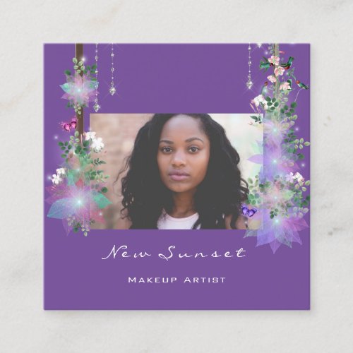 Photo Makeup Artist Eyelash Purple Brows Florals Square Business Card