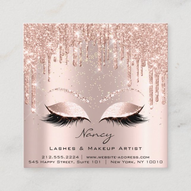 Photo Makeup Artist Eyelashes Brow Rose Confetti Square Business Card (Front)