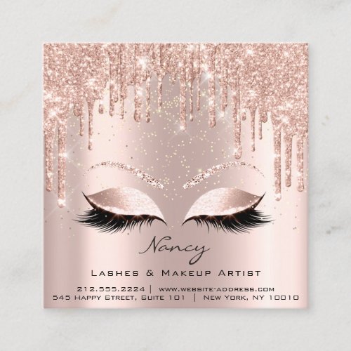 Photo Makeup Artist Eyelashes Brow Rose Confetti Square Business Card