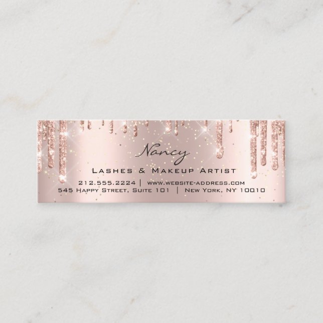 Photo Makeup Artist Eyelashes Brow Rose Gold Small Mini Business Card (Front)