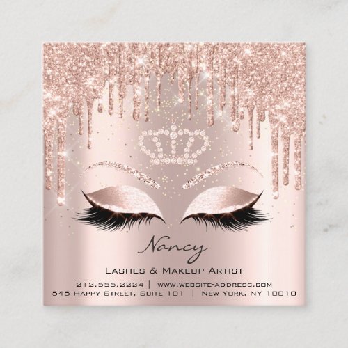 Photo Makeup Artist Eyelashes Brow Rose Gold Square Business Card