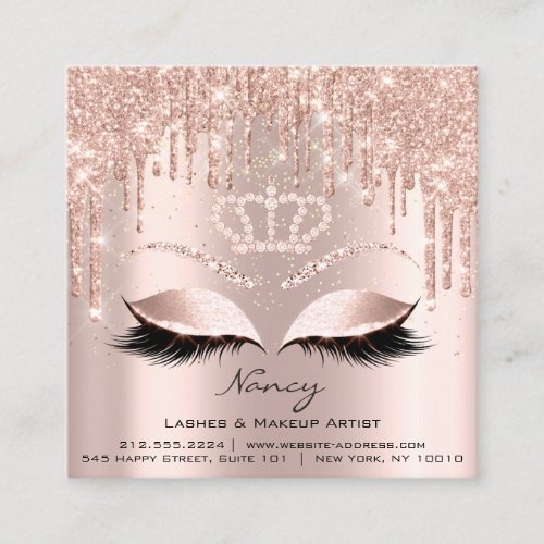 Photo Makeup Artist Eyelashes Brow Rose Gold Vip1 Square Business Card