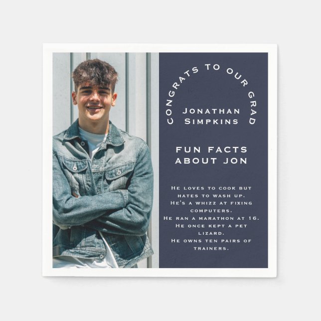 Photo Male Graduation Party Navy Fun Facts Napkins (Front)