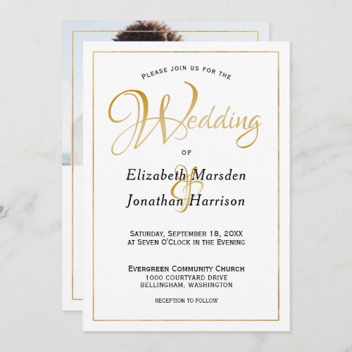 Photo Many Waters Scripture Elegant Gold Script Invitation