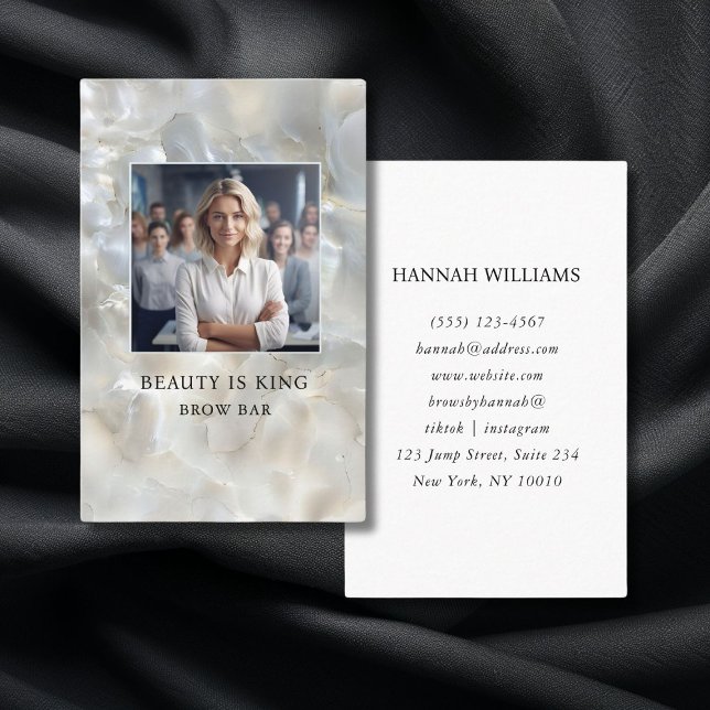 Photo, Marble, White-Silver, Salon Business Card (Photo, Marble, White-Silver, Salon Business Card)