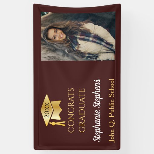 Photo Maroon Gold Congrats Graduate Name School Banner Zazzle