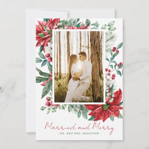 Photo Married and Merry Holiday Christmas Card