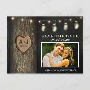 Photo Mason Jar Oak Tree Save The Date Cards