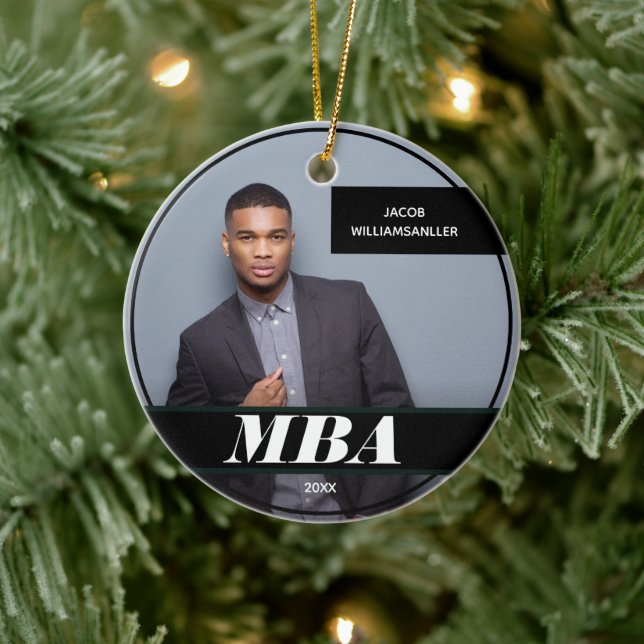 Photo MBA Degree Name Black Graduation Ceramic Ornament (Tree)