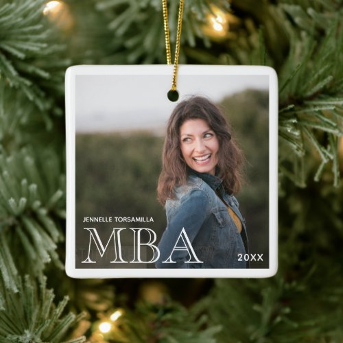 Photo MBA Degree Name White Graduation Ceramic Ornament