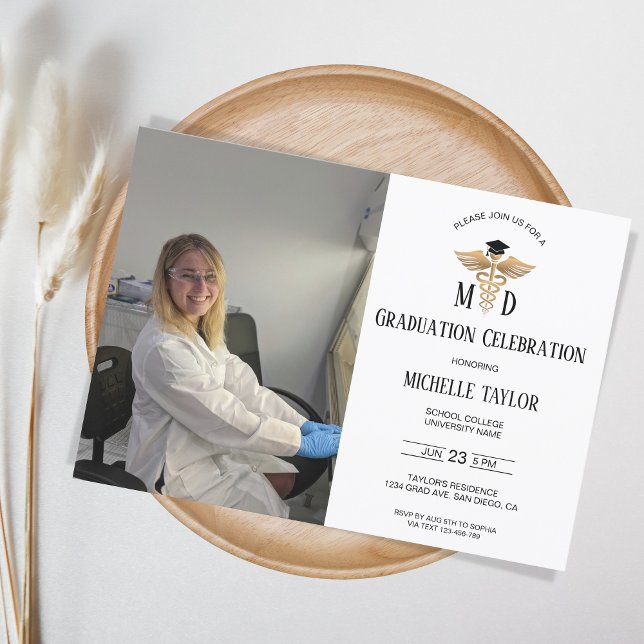Photo MD Doctor of Medicine Physician Graduation Invitation (Creator Uploaded)