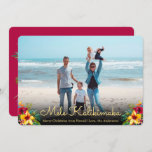 Photo Mele Kalikimaka Christmas Cards<br><div class="desc">Mele Kalikimaka Christmas Photo Holiday Cards. This modern simple holiday card design features a red hand lettered typography greeting „Mele Kalikimaka” script with burgundy red yellow hibiscus floral arrangement. At the backing burgundy color background. You can personalize the design by replacing the sample text and horizontal photo. #3352 If You...</div>