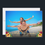 Photo Mele Kalikimaka Christmas Cards<br><div class="desc">Mele Kalikimaka Christmas Photo Holiday Cards. This modern simple holiday card design features a red hand lettered typography greeting „Mele Kalikimaka” script with burgundy red yellow hibiscus floral arrangement. At the backing burgundy color background. You can personalize the design by replacing the sample text and horizontal photo. #3352 If You...</div>
