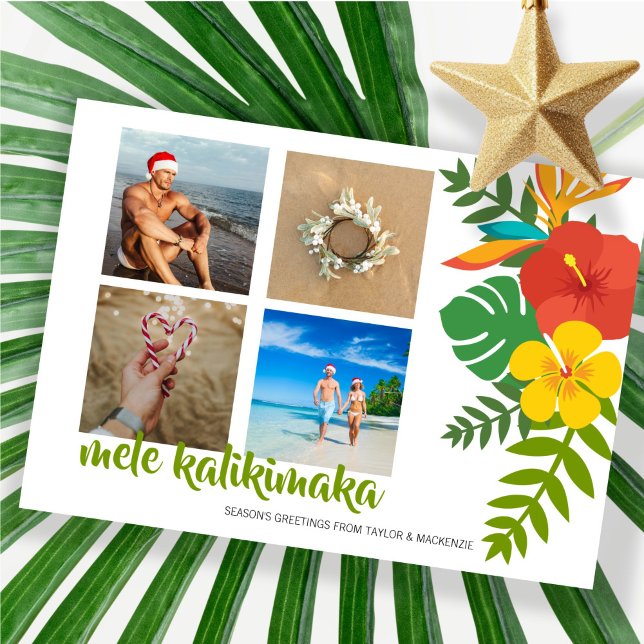 Photo Mele Kalikimaka Flower Personalized Holiday Card (Photo Mele Kalikimaka Flower Personalized Holiday Card by Ricaso Hawaii style tropical Christmas)