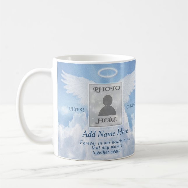 Photo Memorial Angel and Clouds Coffee Mug (Left)