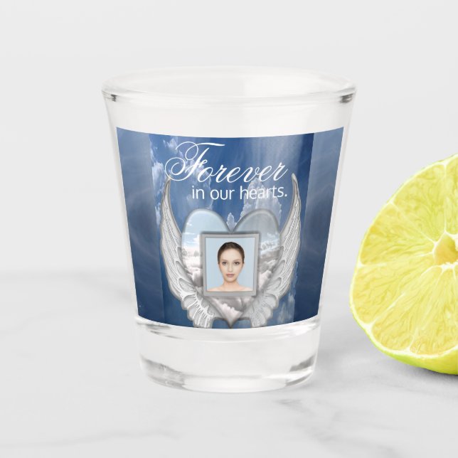 Photo Memorial Angel Wings Shot Glass (Front)