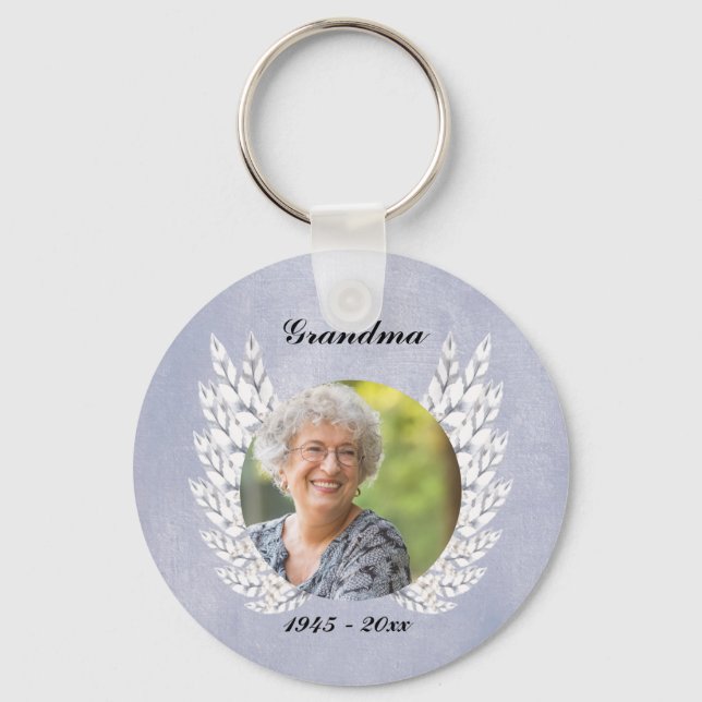 Photo Memorial Beautiful Angel WIngs Keepsake Keychain (Front)