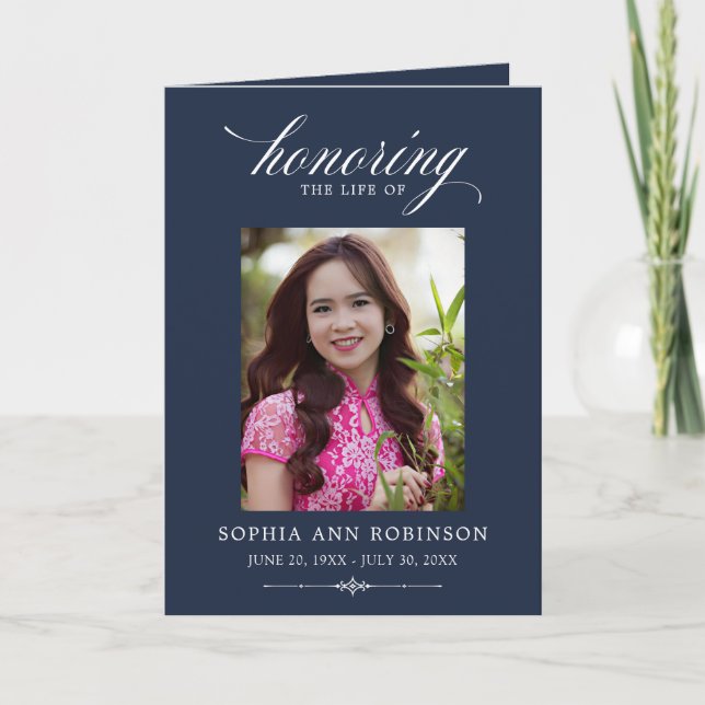 Photo Memorial Blue Order of Service Program  (Front)
