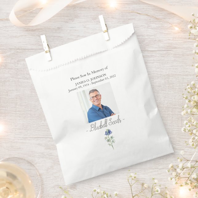 Photo Memorial Bluebell Seed Funeral Favor Bag (Clipped)
