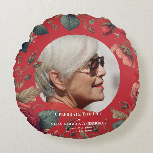 Photo Memorial Celebration of Life Funeral Gifts Round Pillow (Front)