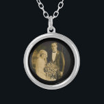 Photo Memorial Charm for Wedding Bouquet in Black Silver Plated Necklace<br><div class="desc">Wedding Memorial Bouquet Charms. Remember those who cannot be with you on your special day with a memorial bridal charm. A lovely sentimental keepsake for the bride to carry in her bouquet. This charm has a black background with the phrase, "Forever in my Heart" and a place below for your...</div>