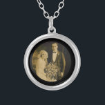 Photo Memorial Charm for Wedding Bouquet in Black Silver Plated Necklace<br><div class="desc">Wedding Memorial Bouquet Charms. Remember those who cannot be with you on your special day with a memorial bridal charm. A lovely sentimental keepsake for the bride to carry in her bouquet. This charm has a black background with the phrase, "Forever in my Heart" and a place below for your...</div>