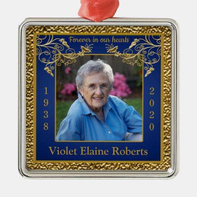 Photo Memorial Christmas Keepsake Ornament Blue (Front)