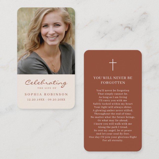 Photo Memorial Cream Terracotta Prayer Card (Front/Back)