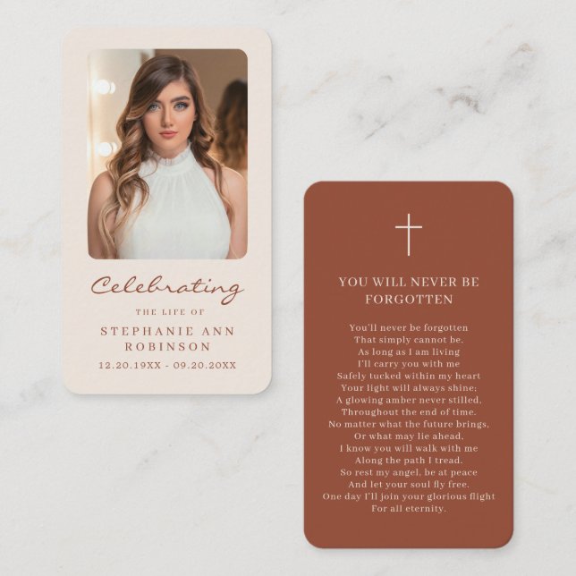 Photo Memorial Cream Terracotta Prayer Card  (Front/Back)