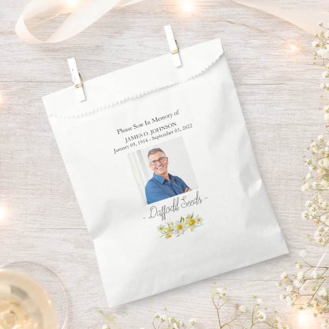 Photo Memorial Daffodil Seed Funeral Favor Bag (Clipped)