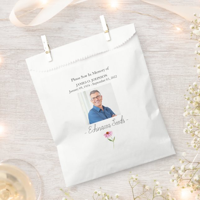 Photo Memorial Echinacea Seed Funeral Favor Bag (Clipped)