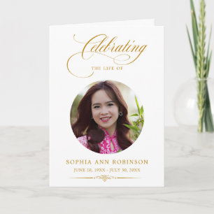 Photo Memorial Elegant Gold Script Funeral Program