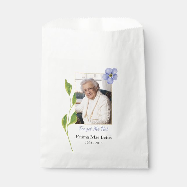 Photo Memorial Favor Bag with blue Forget me Not (Front)