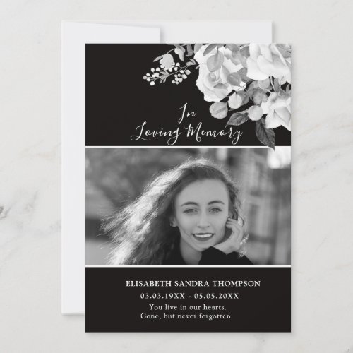 Photo Memorial Floral Black and White Poem Card