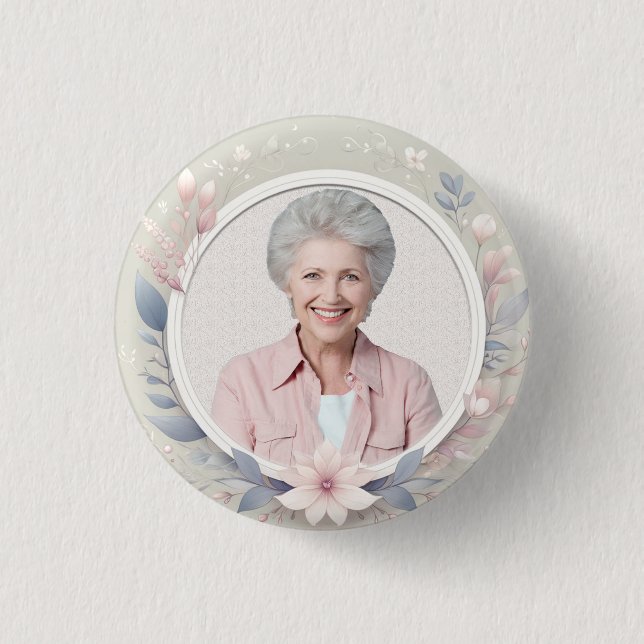 Photo Memorial Floral Funeral Button (Front)