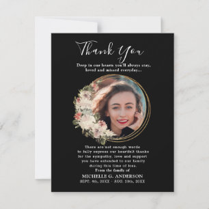 Photo Memorial Floral Golden Thank You Card