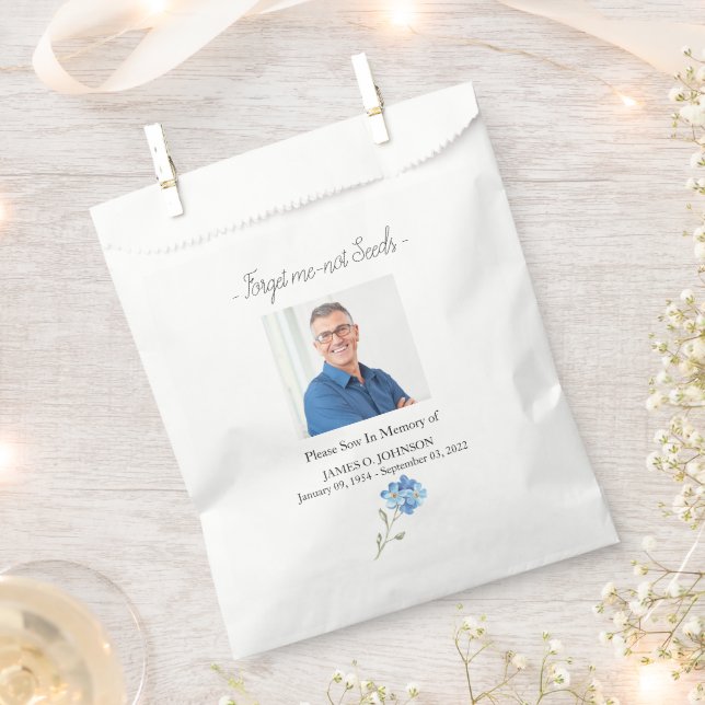 Photo Memorial Forget me not Seed Funeral Favor Bag (Clipped)
