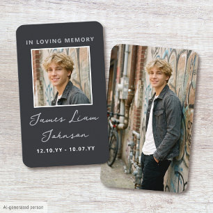 Photo Memorial Funeral Card Modern Script Gray