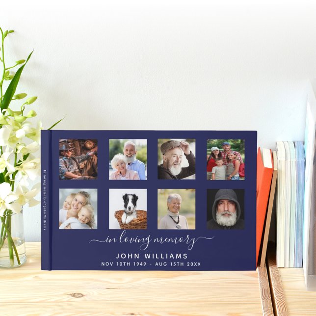 Photo memorial funeral in loving memory navy blue guest book (Creator Uploaded)